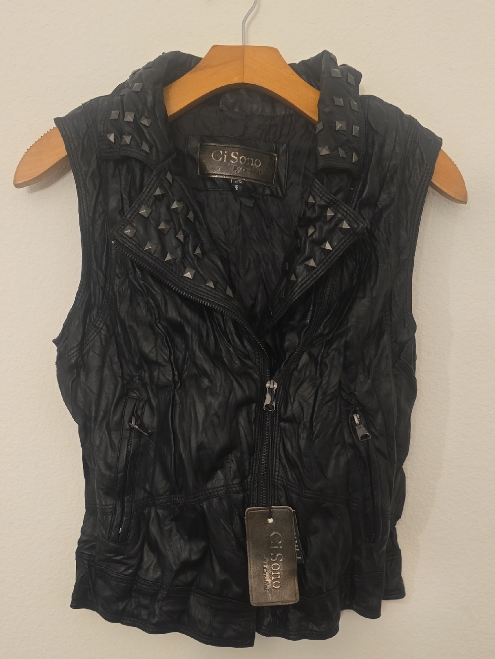 Ci Sono Black Studded Faux Leather Vest
